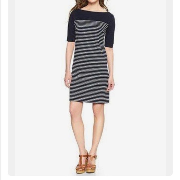 Gap Boatneck Mariner Dress Stripes Knit Navy White Shift - Sz Medium - Picture 2 of 15